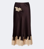 Dôen Elowen lace-trimmed silk satin midi skirt