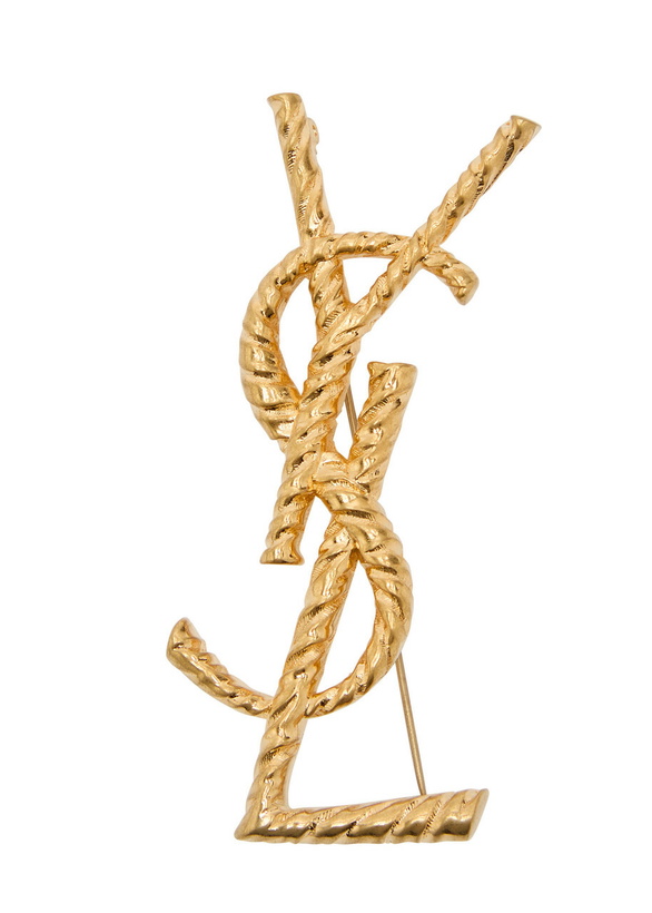 Photo: Saint Laurent Logo Sculpted Metal Brooch - Gold - One Size