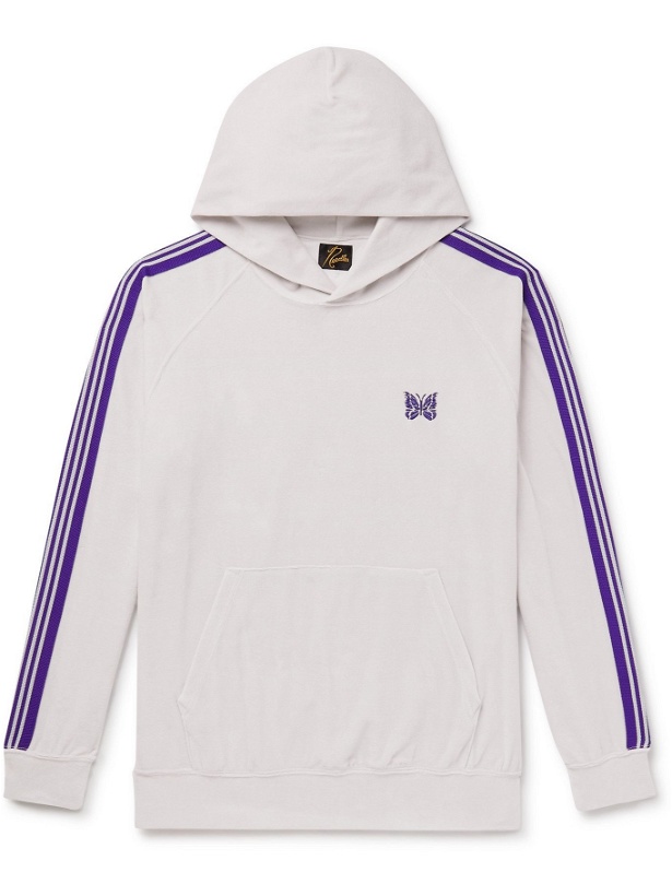 Photo: Needles - Logo-Embroidered Webbing-Trimmed Cotton-Blend Velour Hoodie - White