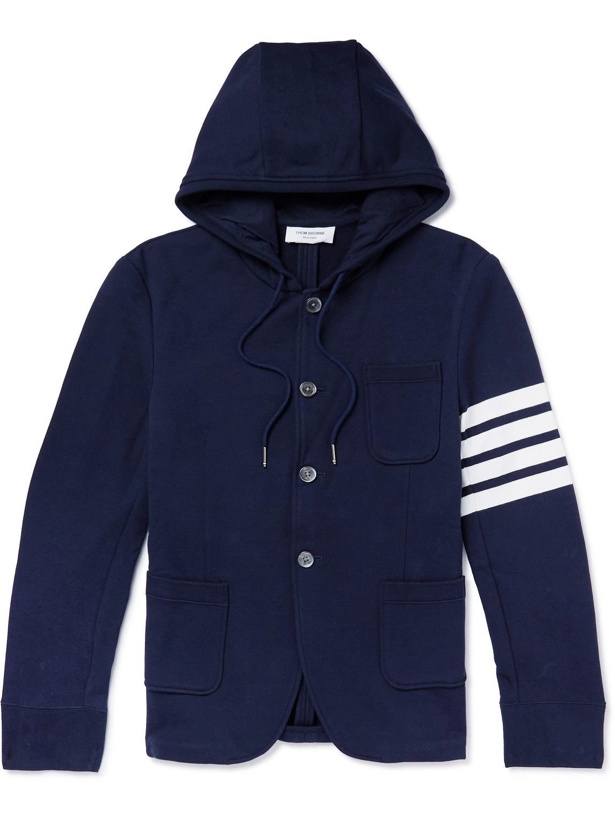 Photo: Thom Browne - Striped Cotton-Jersey Hooded Jacket - Blue