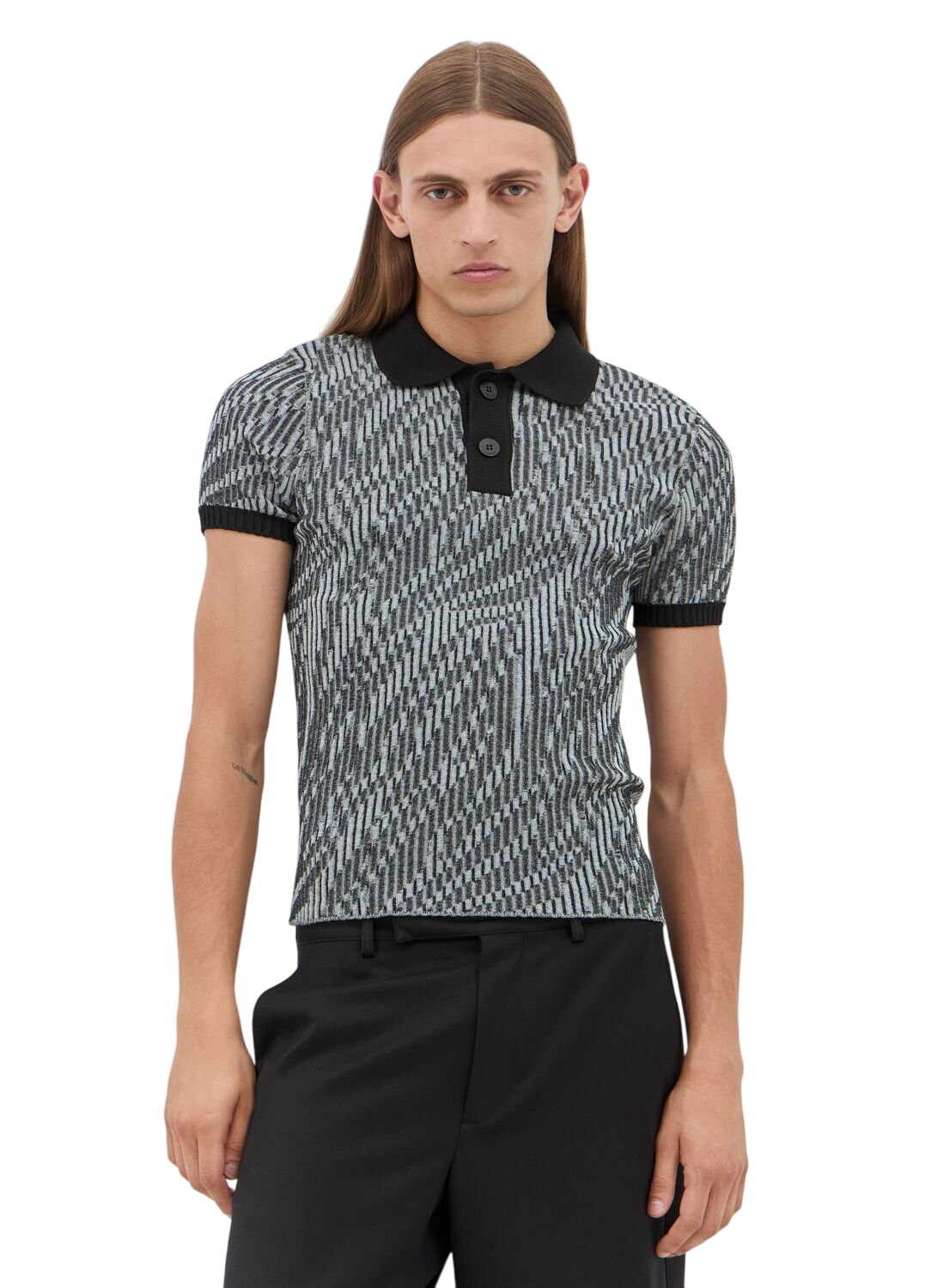 JACQUEMUS ブラック Le polo maille ニットポロXS Jacquemus Men's Ola Stripe Knit Polo Shirt in Multi Black Jacquemus