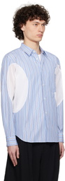 Comme des Garçons Homme Deux Blue Cotton Broad Stripe x Polyester Mesh Shirt