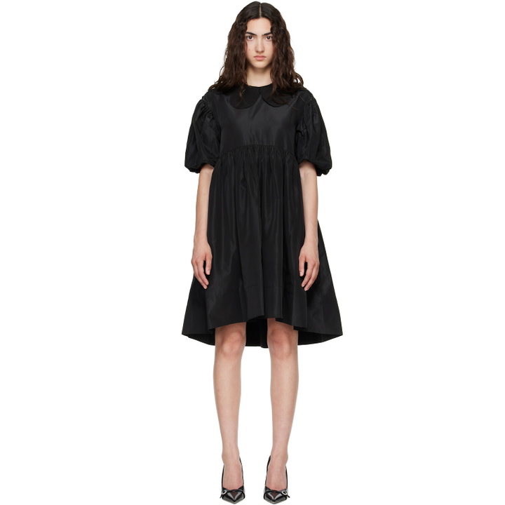 Photo: Simone Rocha Black Puff Sleeve Petal Collar Smock Minidress