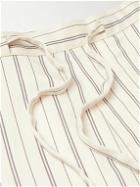 UMIT BENAN B - Julian Straight-Leg Striped Silk, Linen and Cotton-Blend Drawstring Trousers - White