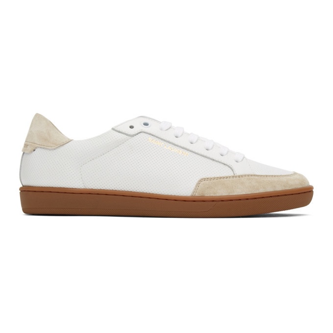 Photo: Saint Laurent White Perforated Low-Top Sneakers