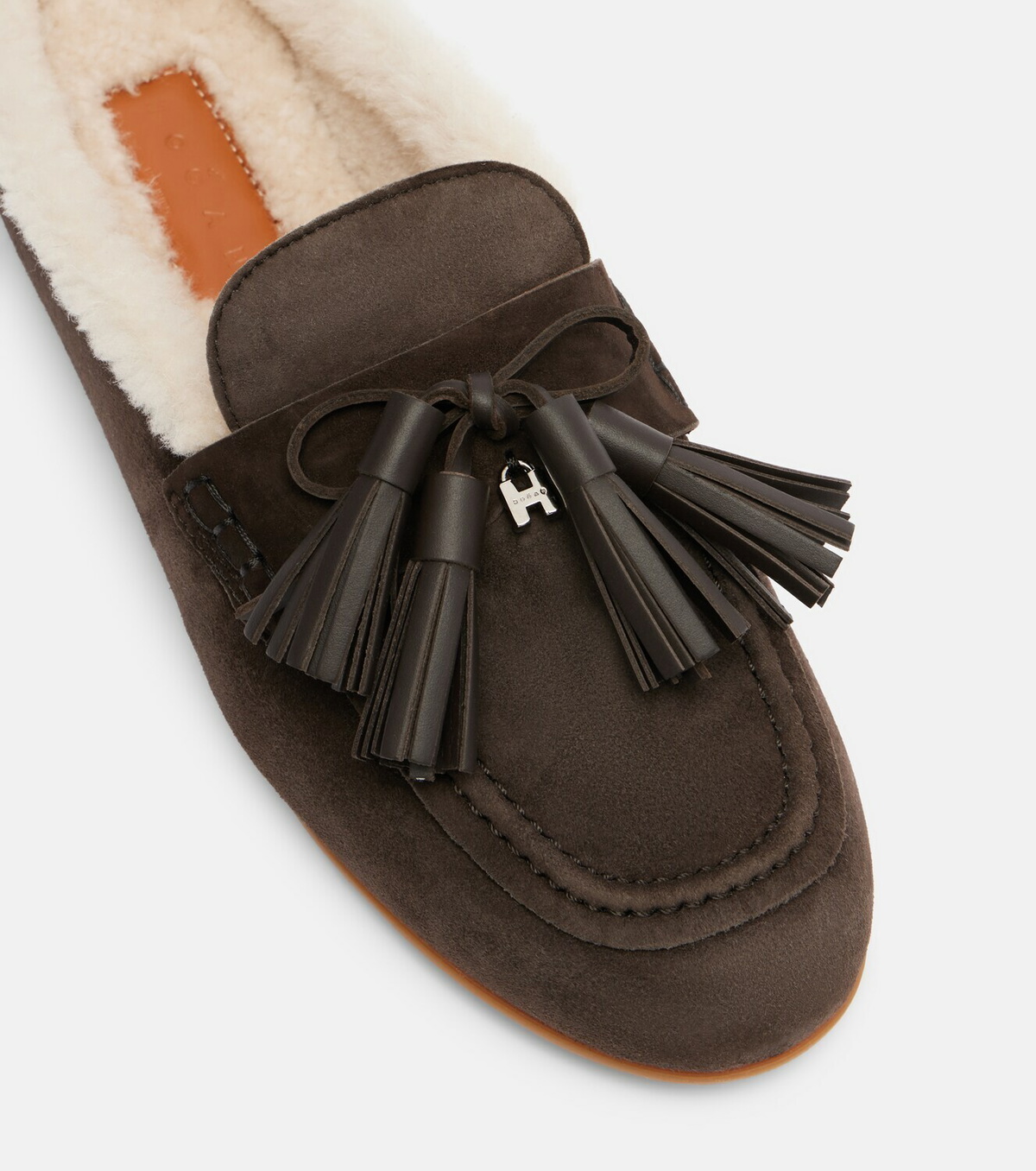 Hogan H693 shearling-lined suede slippers