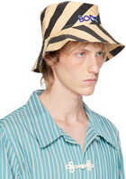 Bode Beige & Black Domino Stripe Bucket Hat