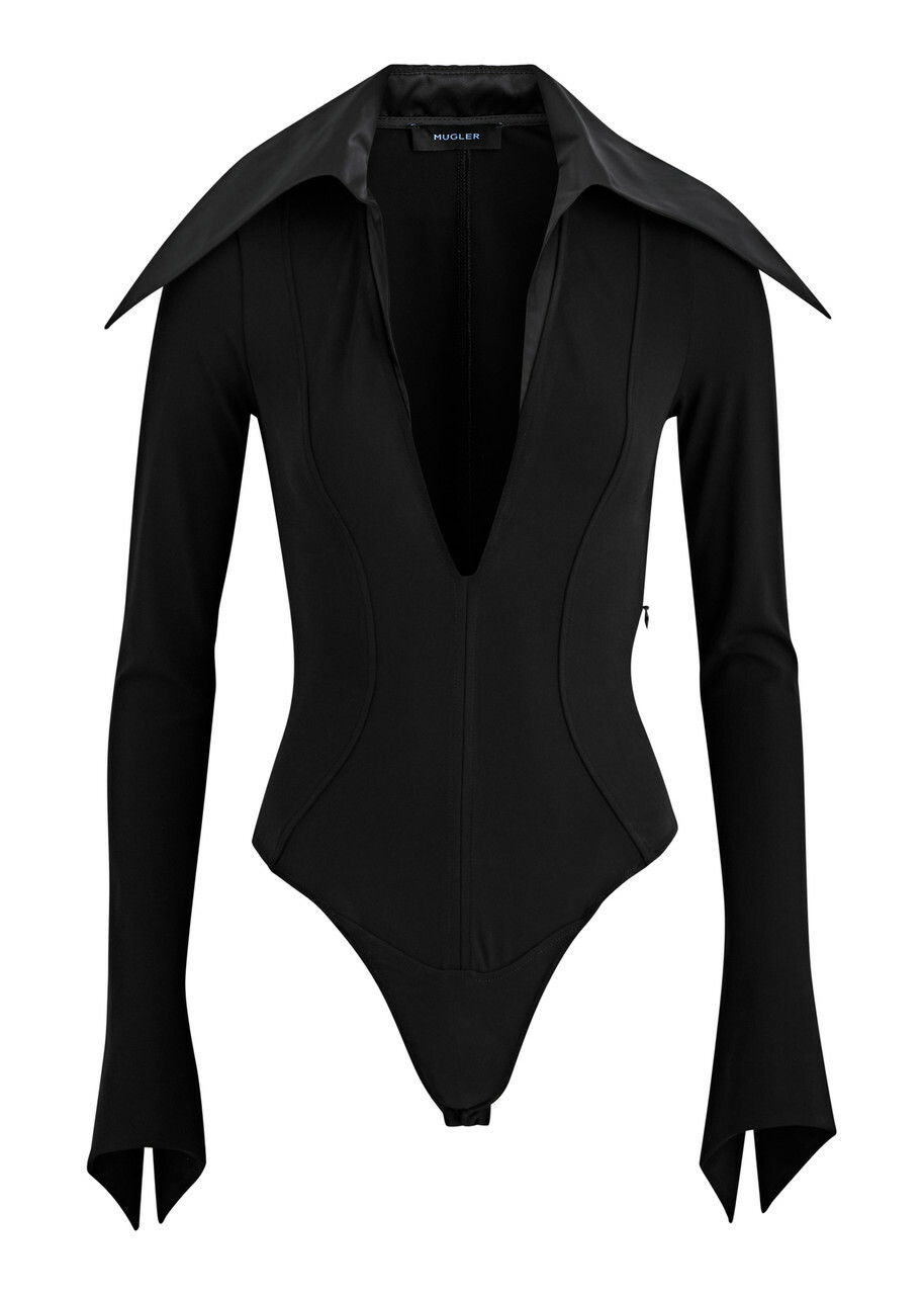 Mugler Panelled Stretch-jersey Bodysuit Black Mugler