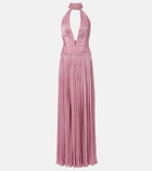 Costarellos Juliette halterneck georgette lamé gown