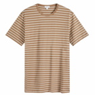 Sunspel Men's Classic Crew Neck Stripe T-Shirt in Dark Sand/Ecru Tramline Stripe