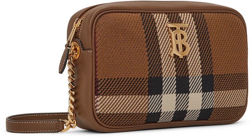 Burberry Small Lola Knit Check Leather Bag, Brown
