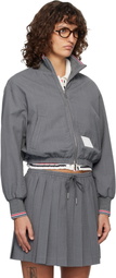 Thom Browne Gray Wool Seersucker Zip Up Track Jacket