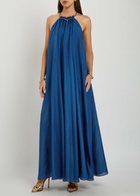 Zimmermann Aster Gathered Silk Maxi Dress Dark Blue