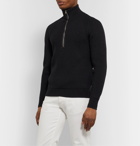 TOM FORD - Slim-Fit Leather-Trimmed Ribbed Merino Wool Half-Zip Sweater - Gray