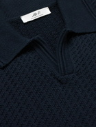 Mr P. - Diagonal Grid Knitted Cotton Polo Shirt - Blue