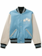 AMIRI - Appliquéd Wool-Blend and Leather Varsity Jacket - Blue