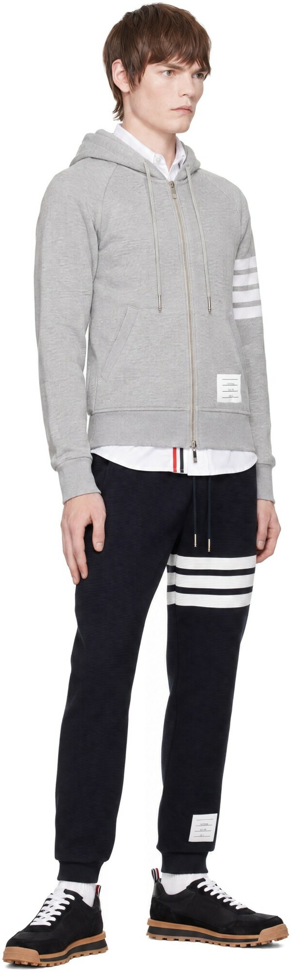 Thom Browne Gray Classic Loopback 4-Bar Zip-Up Hoodie