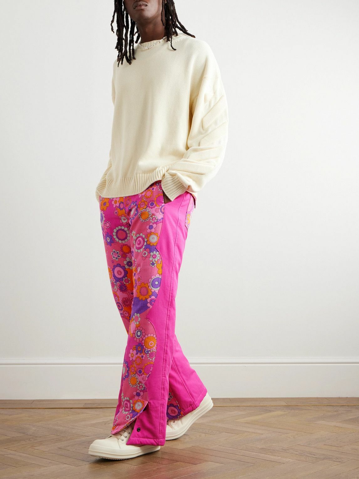 ERL - Straight-Leg Patchwork Cotton and TENCEL™ Lyocell-Blend Twill Down Trousers - Pink