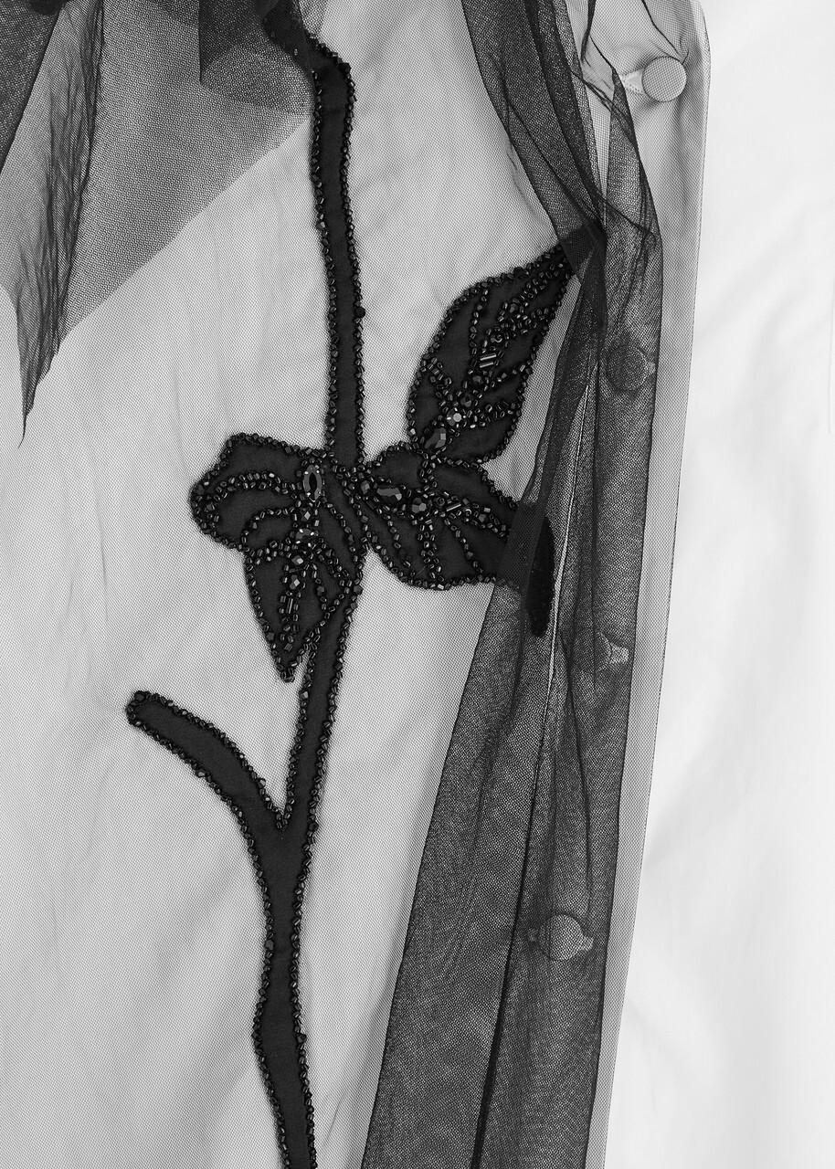 Huishan Zhang Thelma Embellished Cotton Shirt White And Black