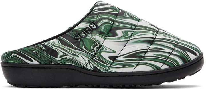 Photo: SUBU SSENSE Exclusive Green & White Quilted Suminagashi Slippers