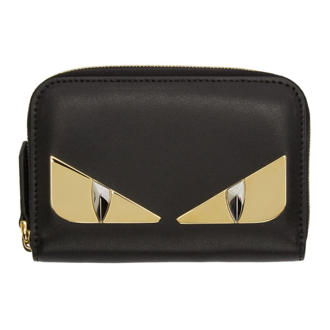 FENDI: credit card holder in leather with Bugs motif - Black