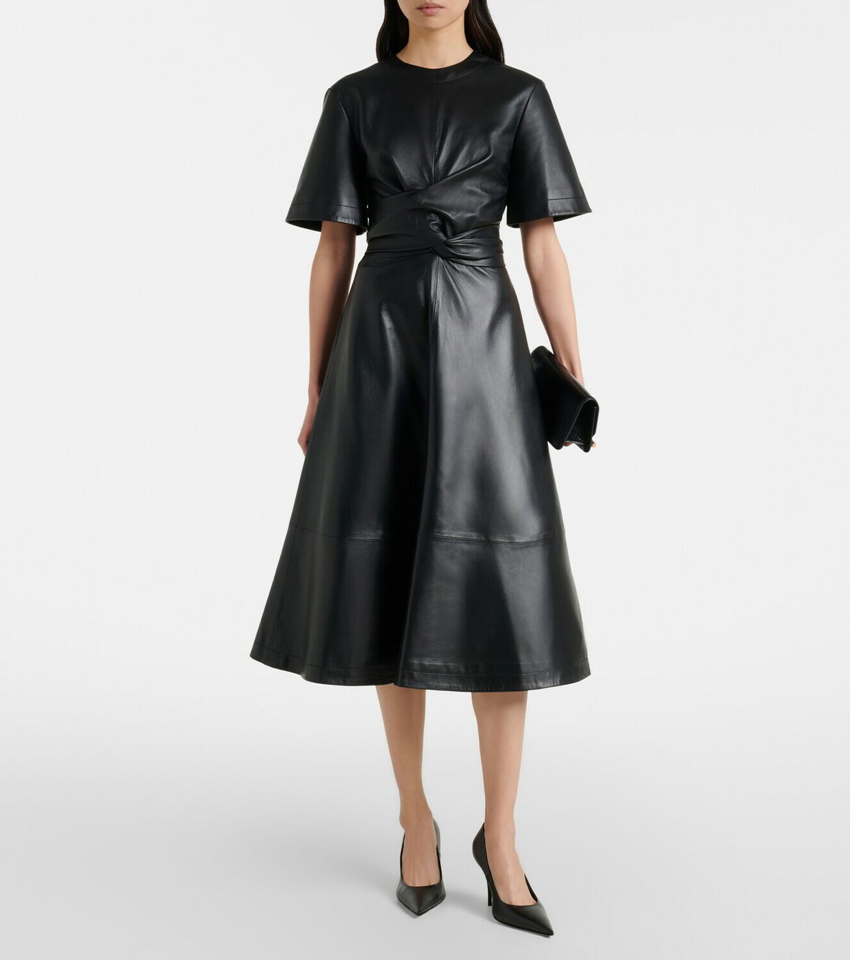 Altuzarra Gathered leather midi dress