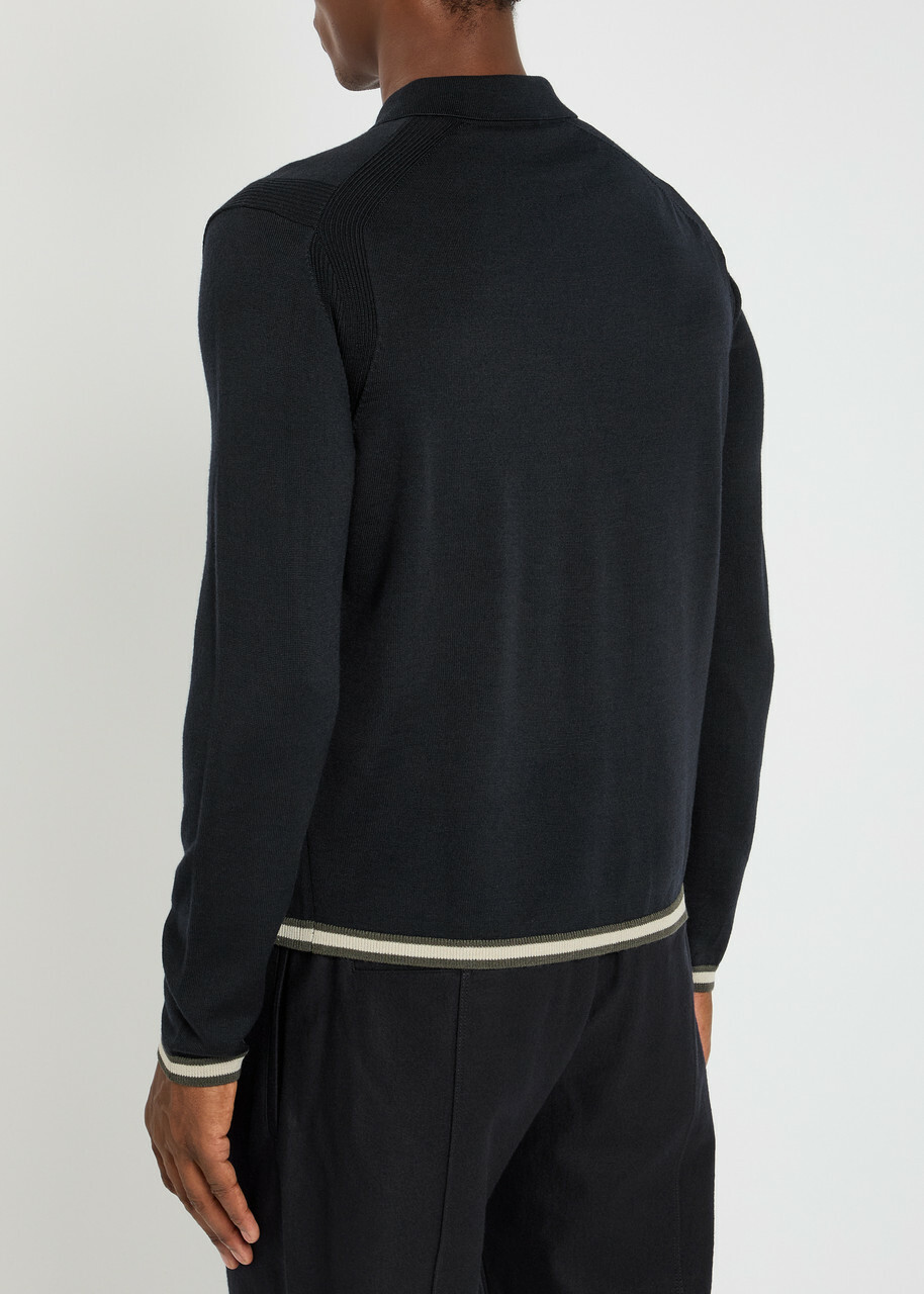 Emporio Armani Half-zip Wool-blend Polo Shirt Navy