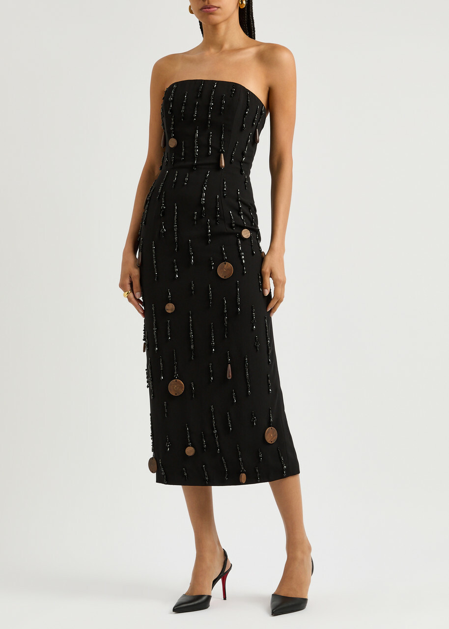 16 Arlington Minelli Bead-embellished Midi Dress Black
