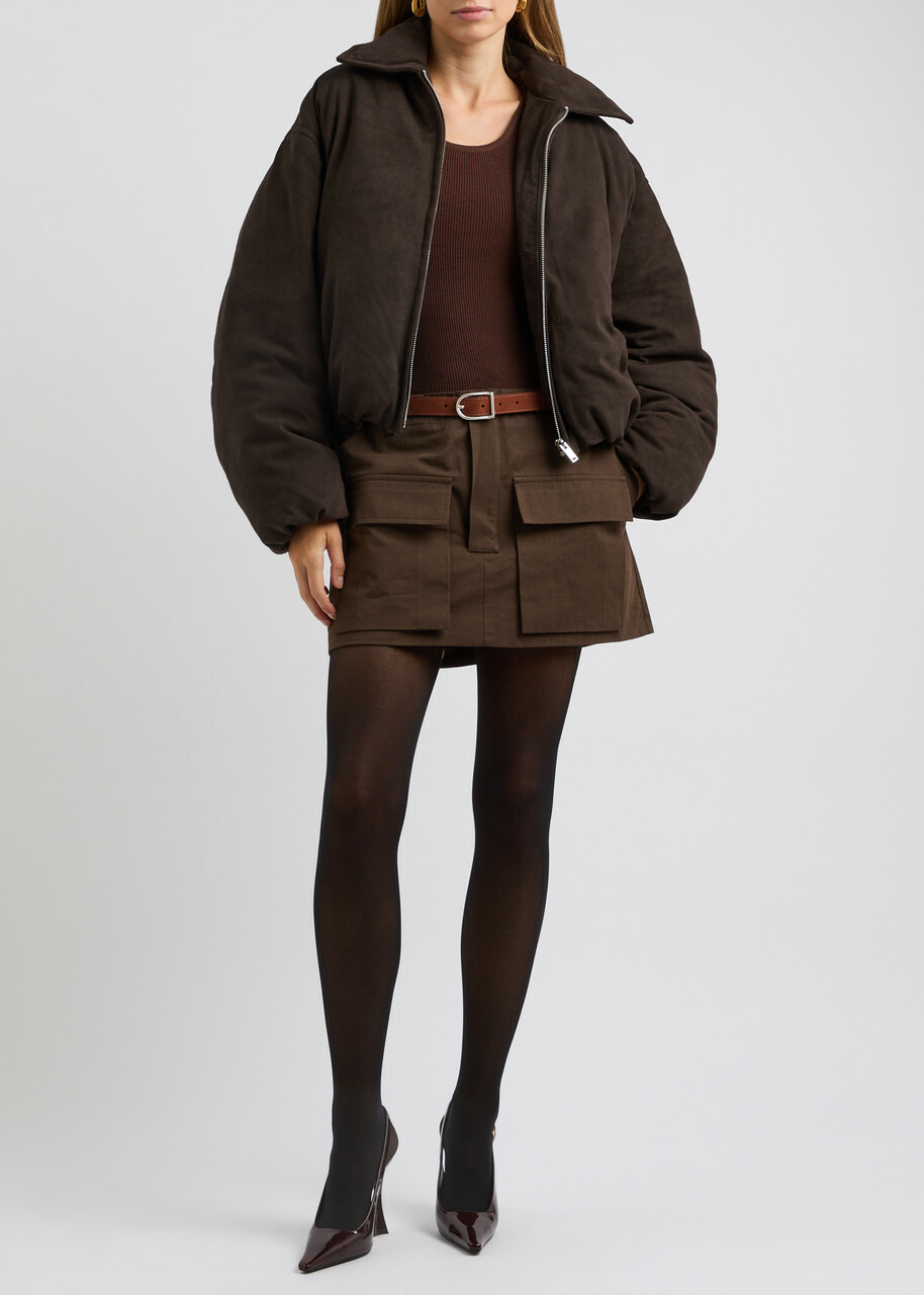Aexae Padded Suede Bomber Jacket Brown