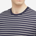 Sunspel Men's Classic Crew Neck Stripe T-Shirt in Navy/Ecru Tramline Stripe