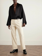 SAINT LAURENT - Straight-Leg Pleated Silk Trousers - Neutrals