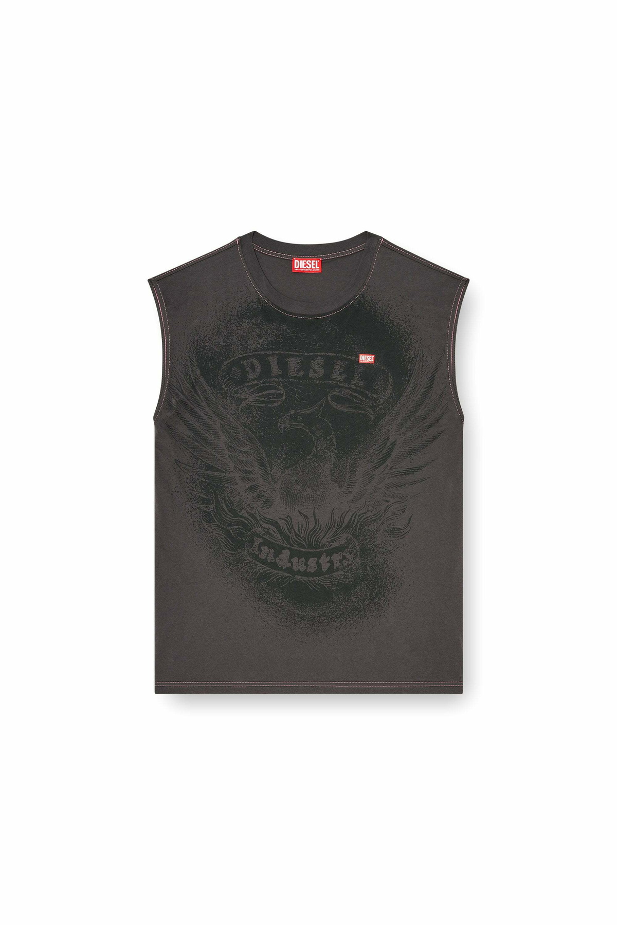 Diesel Sleeveless top in cotton with tonal graphic - T-Shirts Mens in Grey