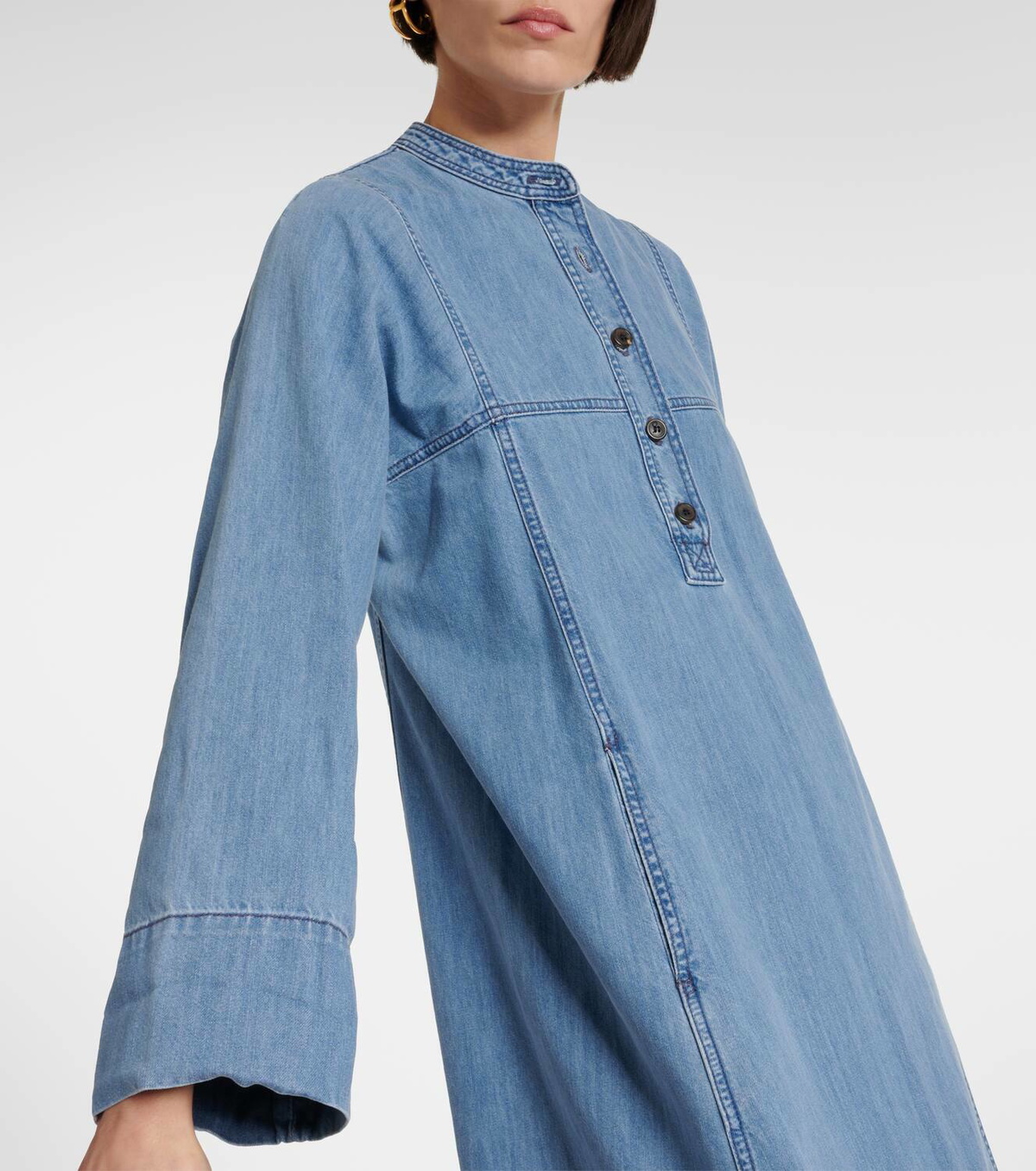 Dries Van Noten Pleated denim maxi dress Dries Van Noten