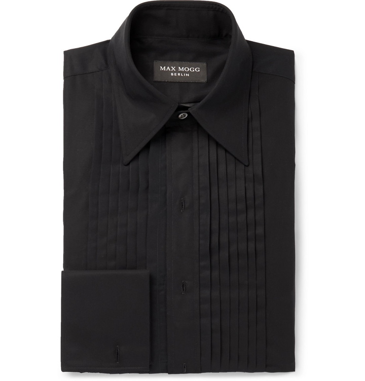 Photo: Maximilian Mogg - Black Pleated Bib-Front Double-Cuff Cotton-Voile Tuxedo Shirt - Black