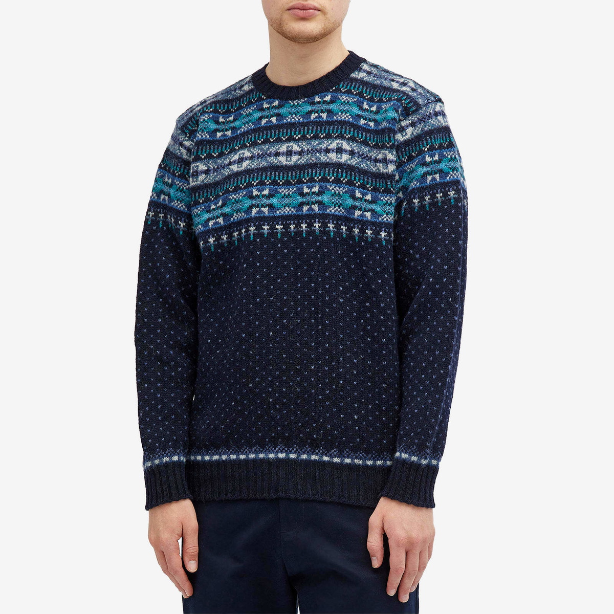 Jamieson's of Shetland Men's Nordic Fair Isle Crew Knit in Navy