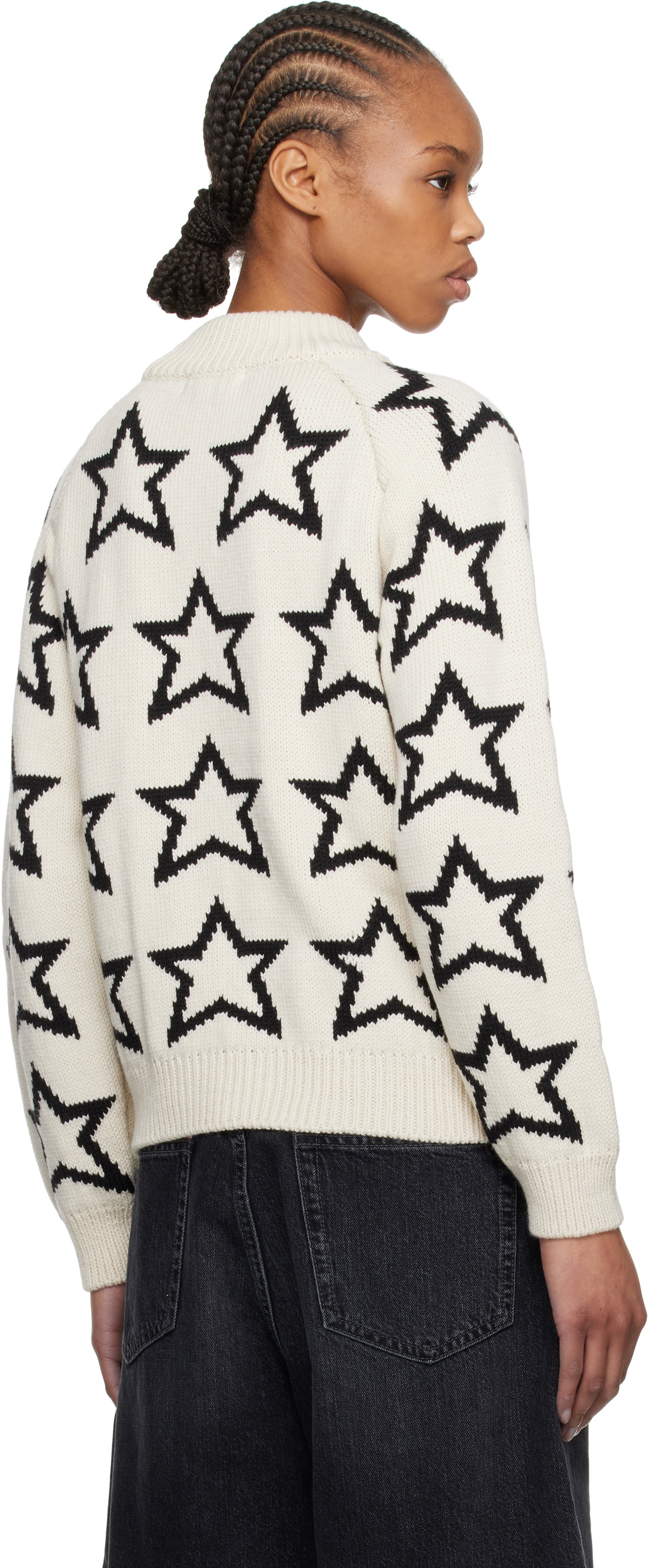 Re/Done Beige & Black Mock Neck Star Sweater