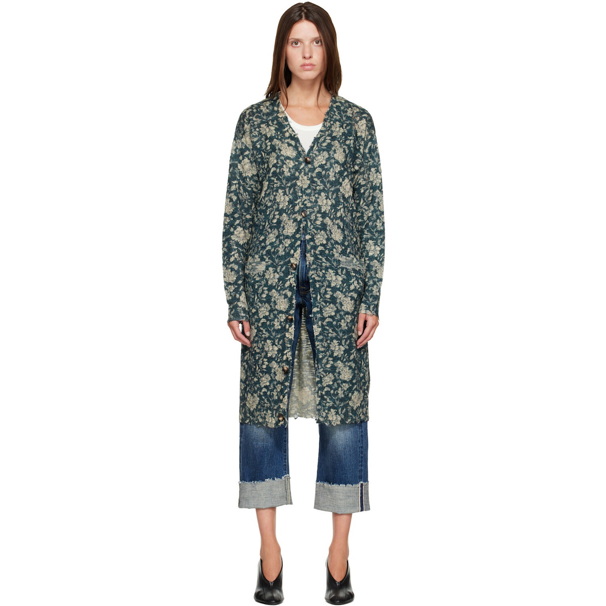 R13 Navy Printed Long Cardigan
