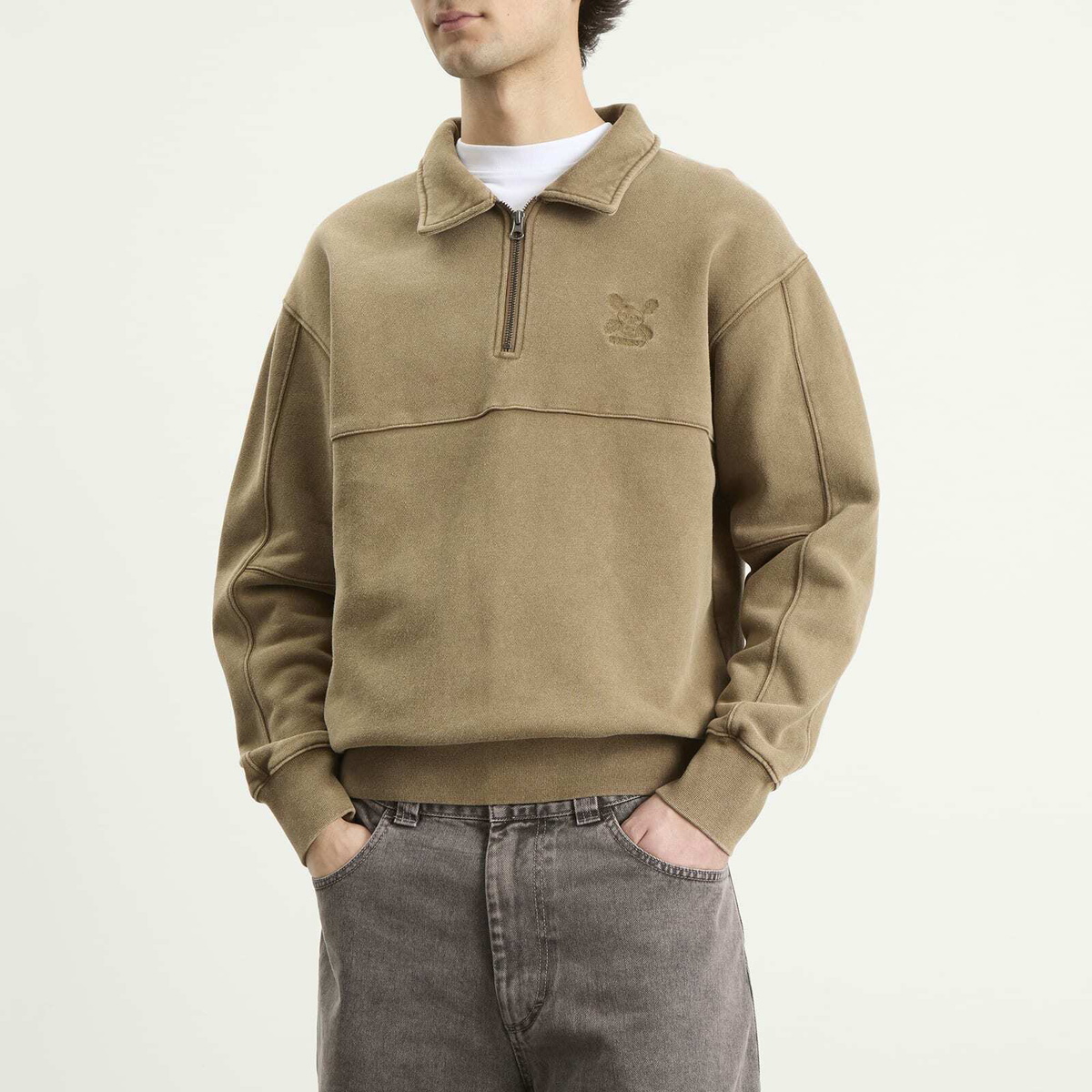 Heresy Men's Green Man Quarter Zip Sweatshirt in Biscuit