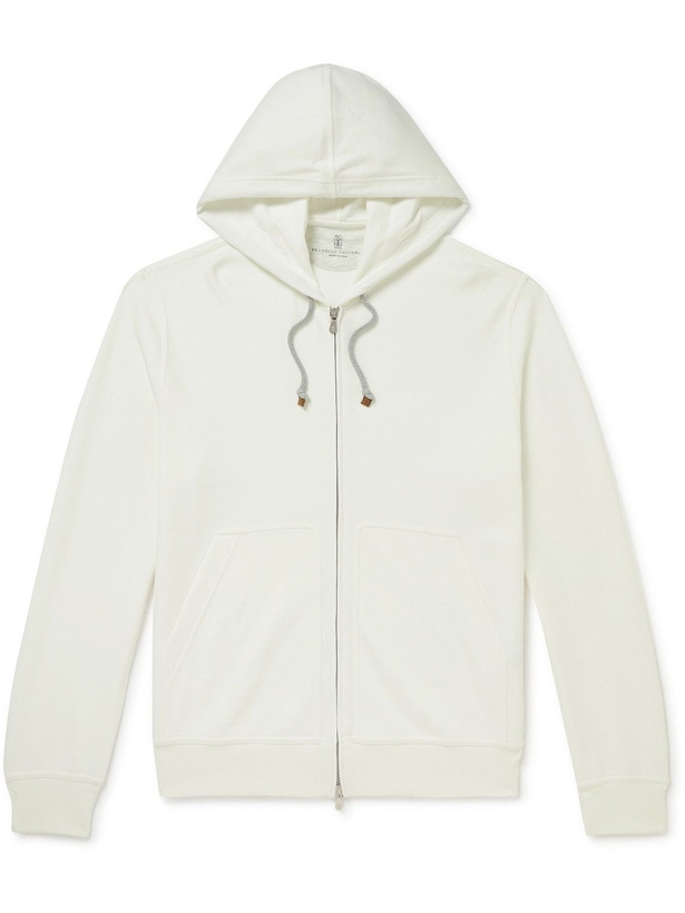 Photo: Brunello Cucinelli - Cotton-Blend Jersey Zip-Up Hoodie - White