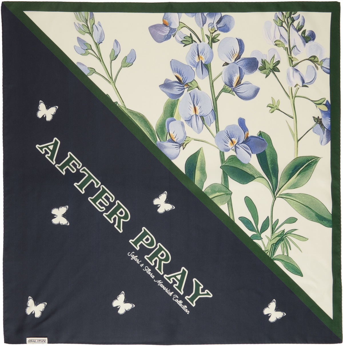 AFTER PRAY Navy & Green Flower Symbol Silk Scarf