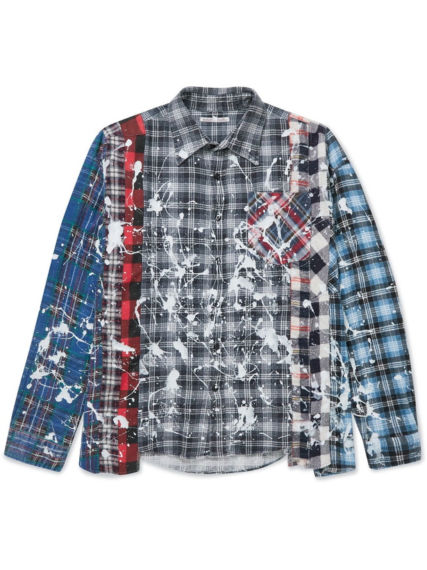 Photo: Needles - Paint-Splattered Patchwork Checked Cotton-Flannel Shirt