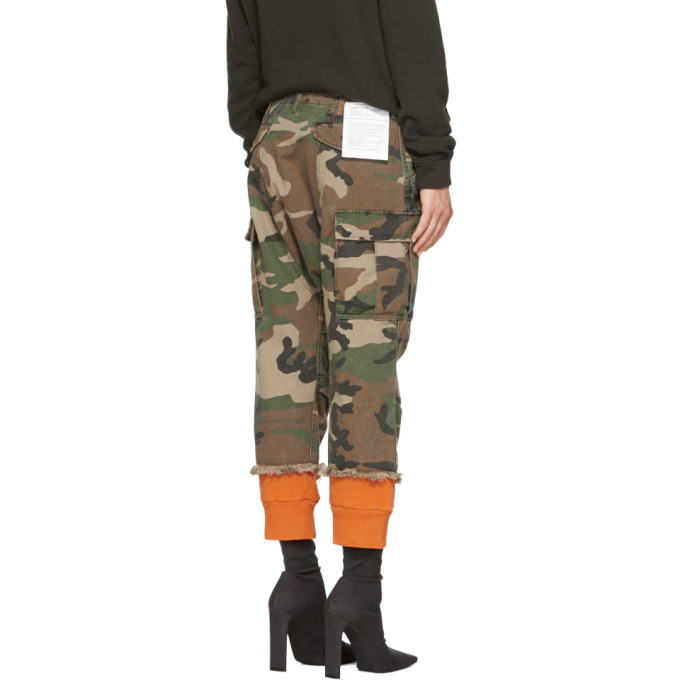 R13 Green and Orange Camo Harrem Sweat Cuffs Cargo Trousers