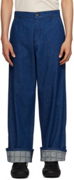 JW Anderson Indigo Grid Turn-Up Workwear Jeans