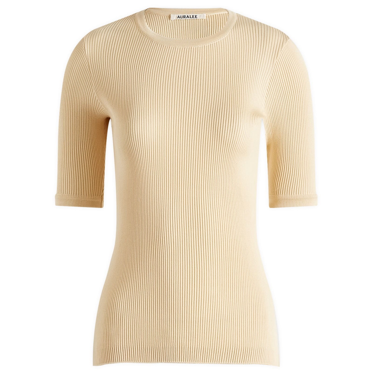 Auralee Women's Cotton Rib Knit T-Shirt in Yellow Beige