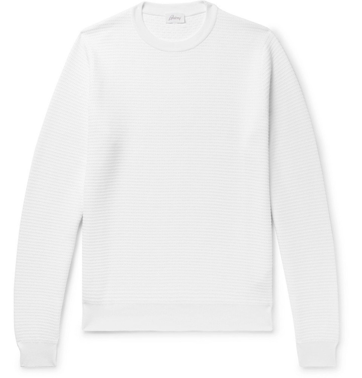 Photo: Brioni - Textured Cotton and Silk-Blend Sweater - Men - White