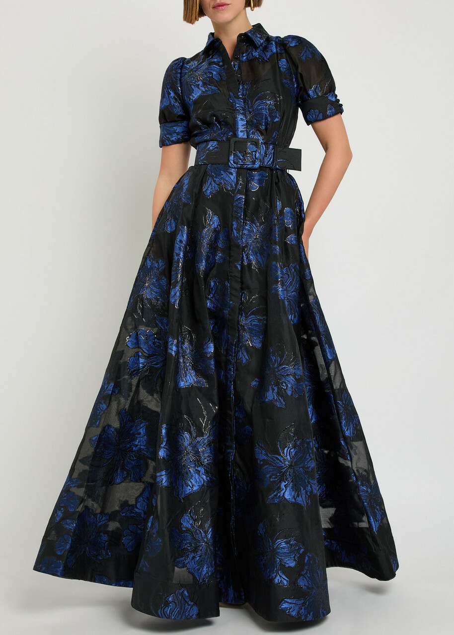 Rebecca Vallance Alexandra Floral-jacquard Woven Maxi Dress Navy
