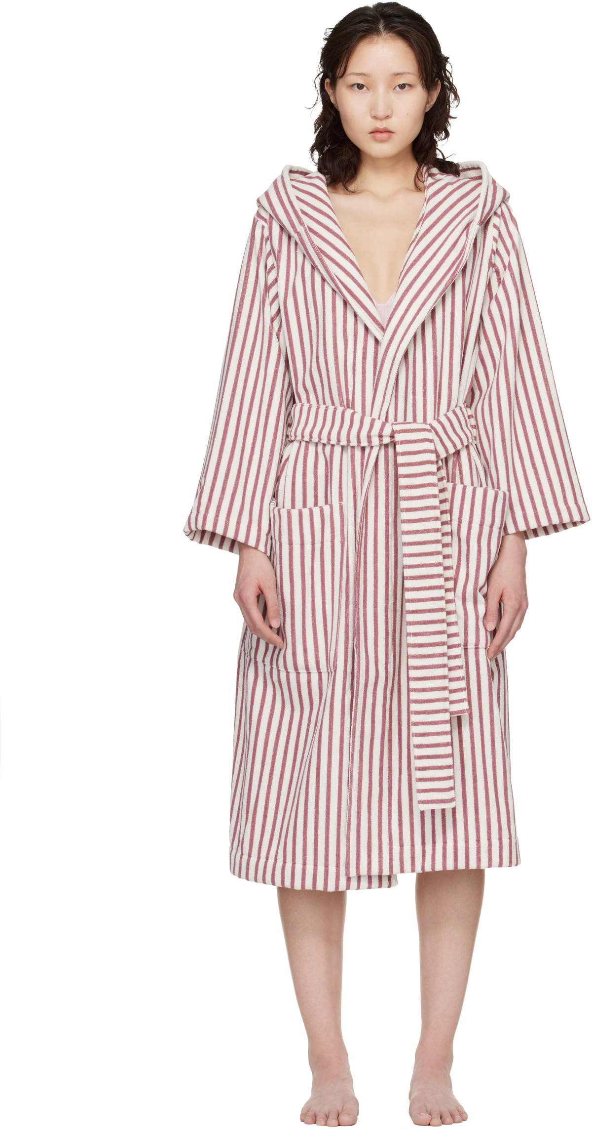 Tekla White & Red Terry Hooded Bathrobe