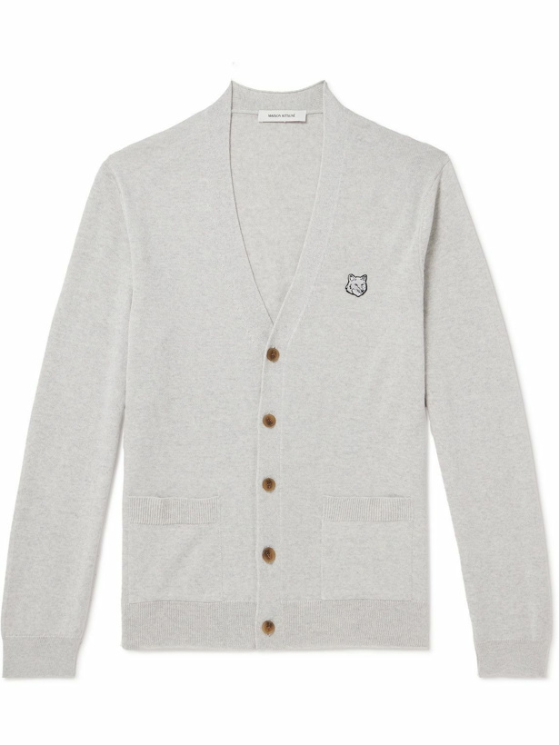 Photo: Maison Kitsuné - Slim-Fit Logo-Appliquéd Wool Cardigan - Gray