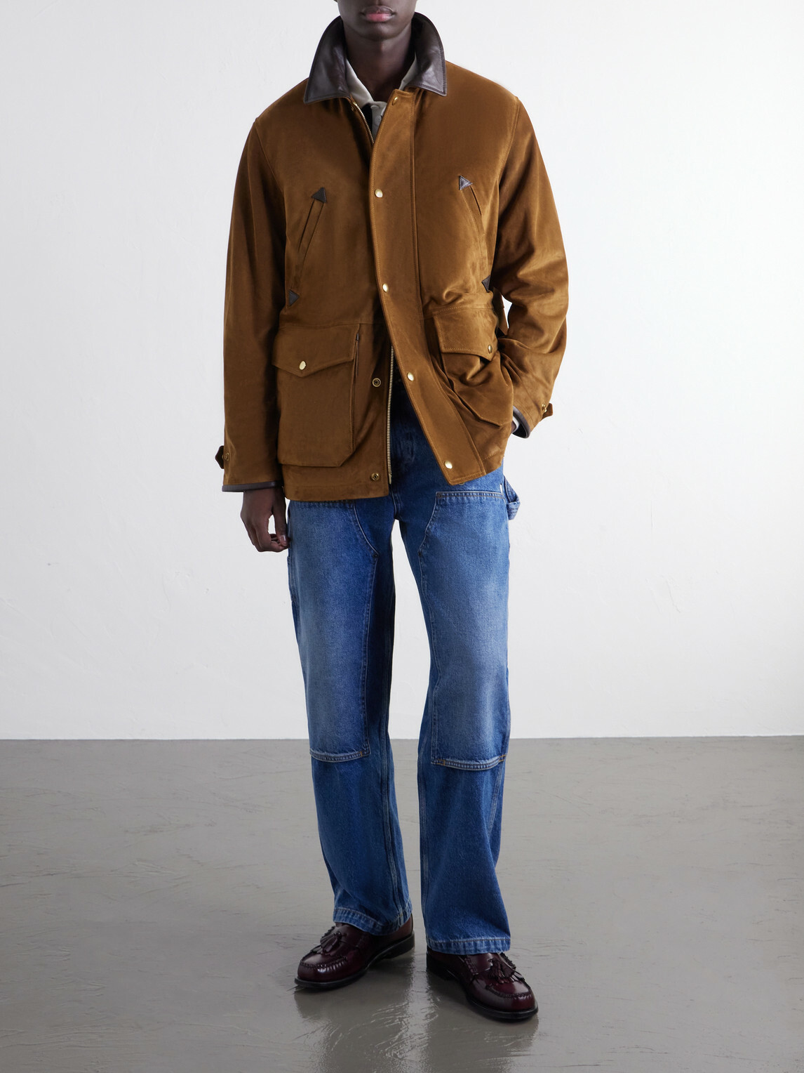 Drake's - Leather-Trimmed Suede Jacket - Brown