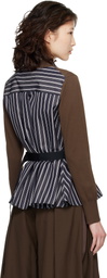 sacai Brown Poplin & Cotton Knit Cardigan